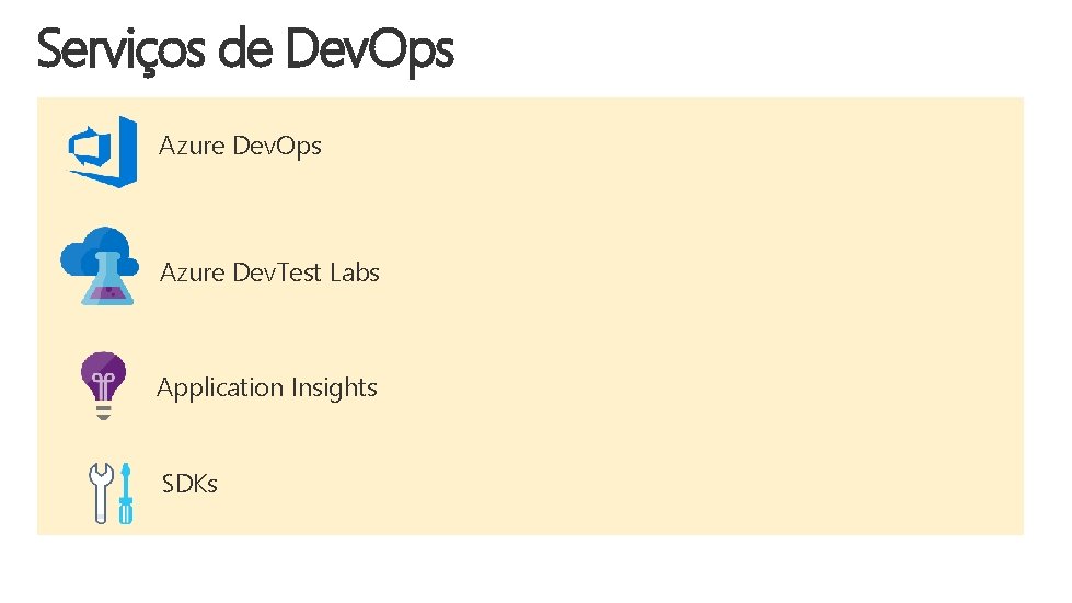 Serviços de Dev. Ops Azure Dev. Test Labs Application Insights SDKs 