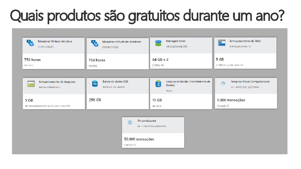 Quais produtos são gratuitos durante um ano? 