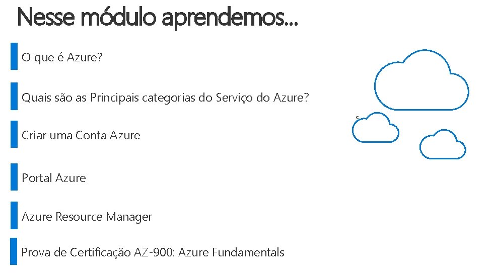 Nesse módulo aprendemos. . . O que é Azure? Quais são as Principais categorias