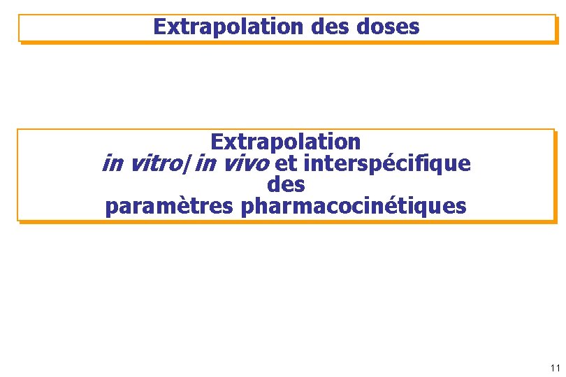 Extrapolation des doses Extrapolation in vitro/in vivo et interspécifique des paramètres pharmacocinétiques 11 