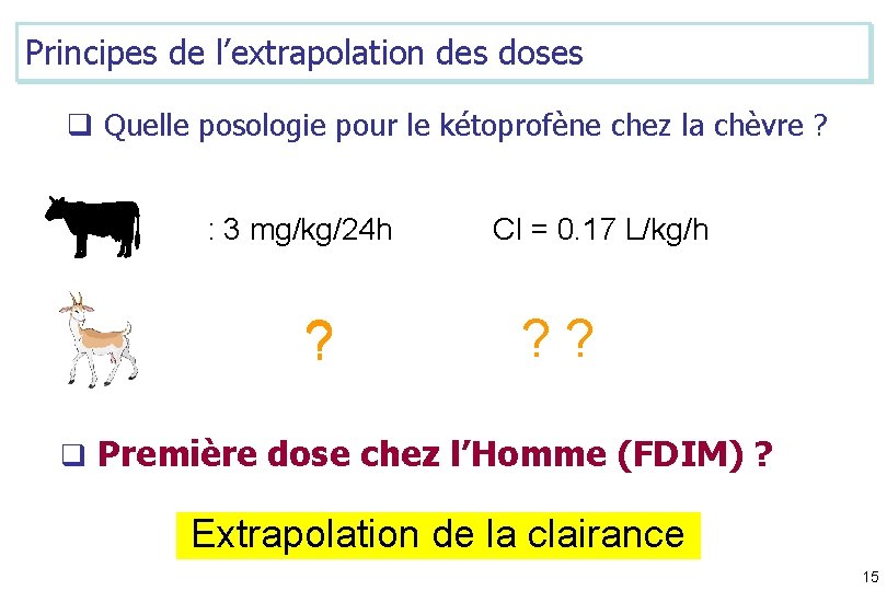 Principes de l’extrapolation des doses q Quelle posologie pour le kétoprofène chez la chèvre