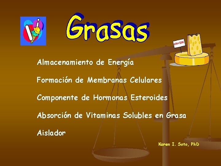 Almacenamiento de Energía Formación de Membranas Celulares Componente de Hormonas Esteroides Absorción de Vitaminas