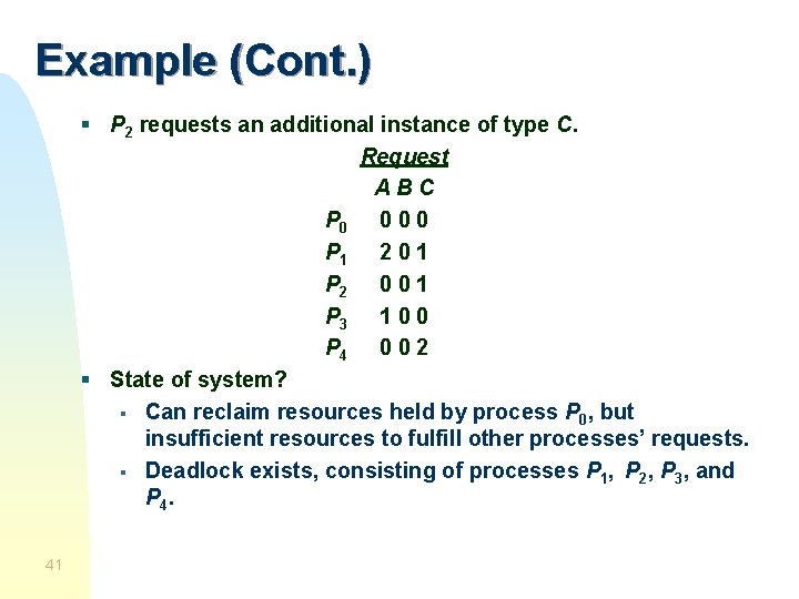Example (Cont. ) § P 2 requests an additional instance of type C. Request