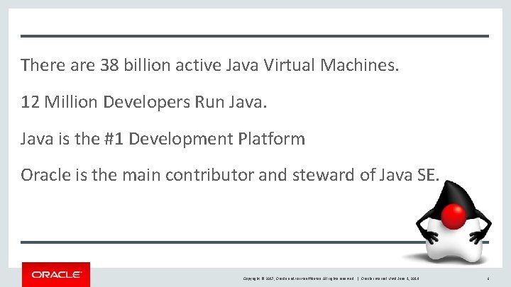 There are 38 billion active Java Virtual Machines. 12 Million Developers Run Java is
