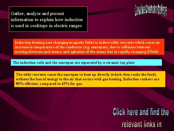 Gather, analyse and present information to explain how induction is used in cooktops in