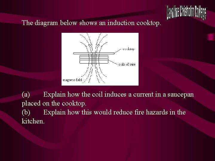 The diagram below shows an induction cooktop. (a) Explain how the coil induces a