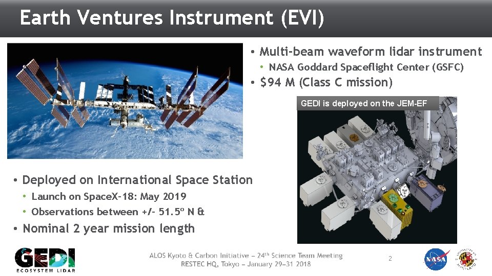 Earth Ventures Instrument (EVI) • Multi-beam waveform lidar instrument • NASA Goddard Spaceflight Center