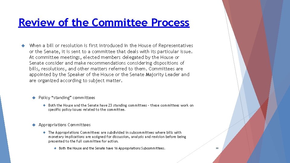 Review of the Committee Process When a bill or resolution is first introduced in