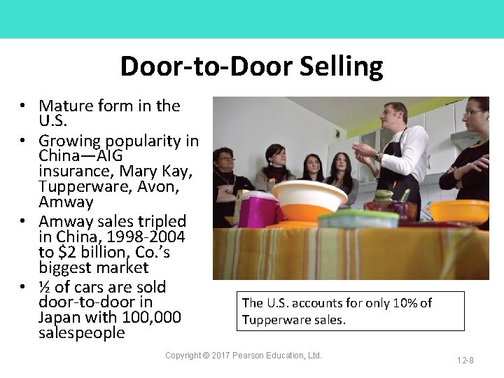 Door-to-Door Selling • Mature form in the U. S. • Growing popularity in China—AIG