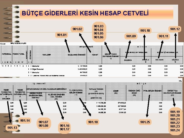 BÜTÇE GİDERLERİ KESİN HESAP CETVELİ 901. 02 901. 01 901. 14 901. 13 901.