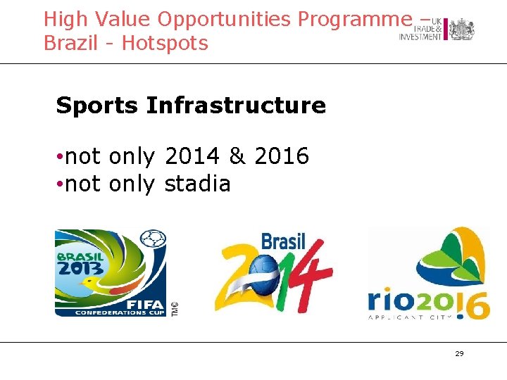 High Value Opportunities Programme – Brazil - Hotspots Sports Infrastructure • not only 2014