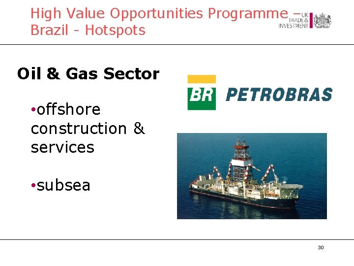 High Value Opportunities Programme – Brazil - Hotspots Oil & Gas Sector • offshore