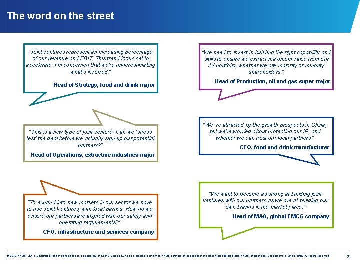 The word on the street “Joint ventures represent an increasing percentage of our revenue