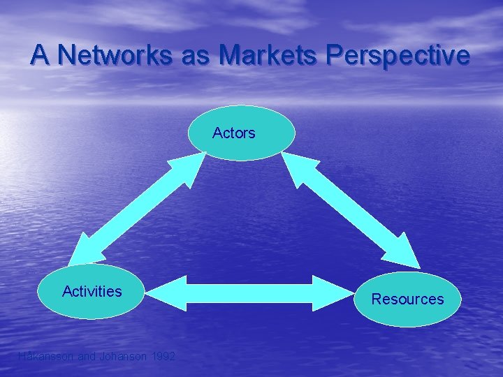 A Networks as Markets Perspective Actors Activities Håkansson and Johanson 1992 Resources 