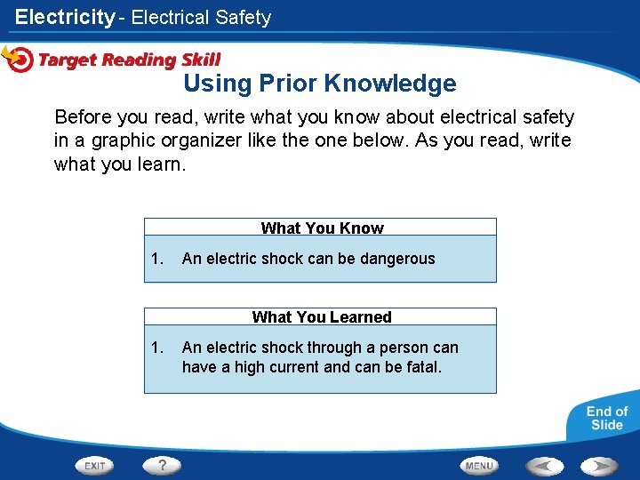 Electricity - Electrical Safety Using Prior Knowledge Before you read, write what you know