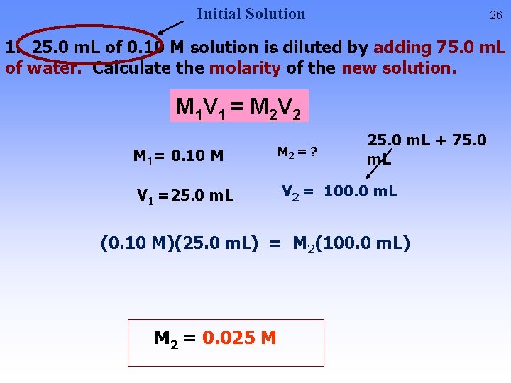 Initial Solution 26 1. 25. 0 m. L of 0. 10 M solution is