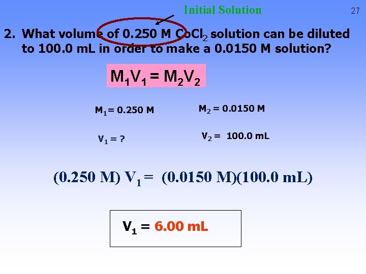 Initial Solution 2. What volume of 0. 250 M Co. Cl 2 solution can
