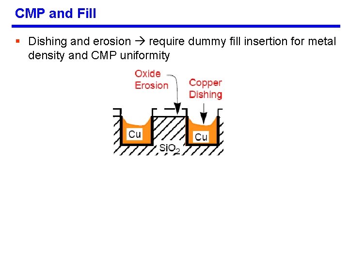 CMP and Fill § Dishing and erosion require dummy fill insertion for metal density