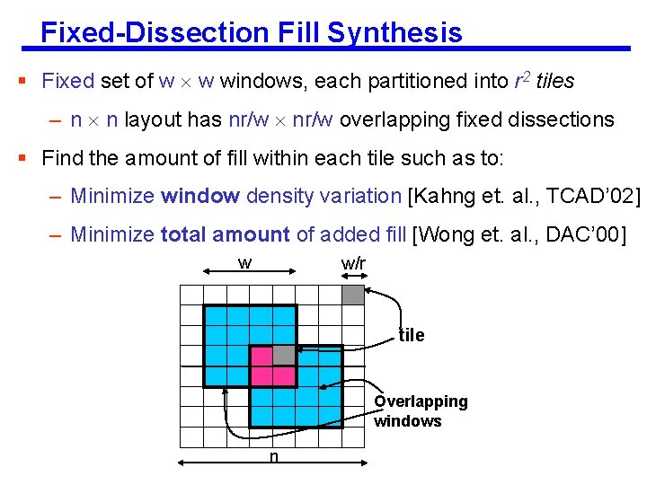 Fixed-Dissection Fill Synthesis § Fixed set of w w windows, each partitioned into r