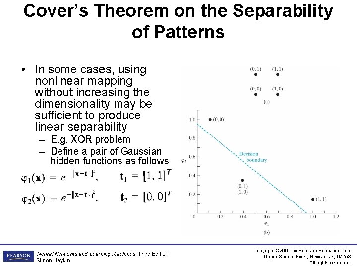 Cover’s Theorem on the Separability of Patterns • In some cases, using nonlinear mapping