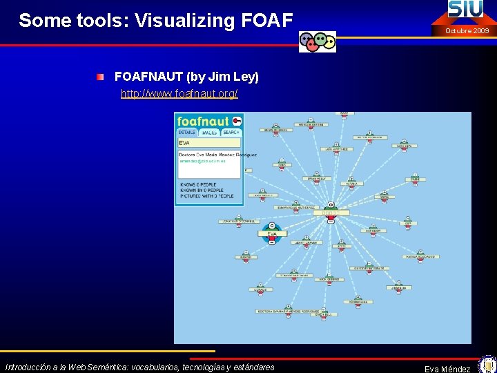 Some tools: Visualizing FOAF Octubre 2009 FOAFNAUT (by Jim Ley) http: //www. foafnaut. org/