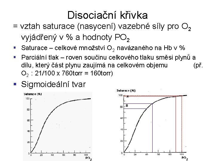 Disociační křivka = vztah saturace (nasycení) vazebné síly pro O 2 vyjádřený v %