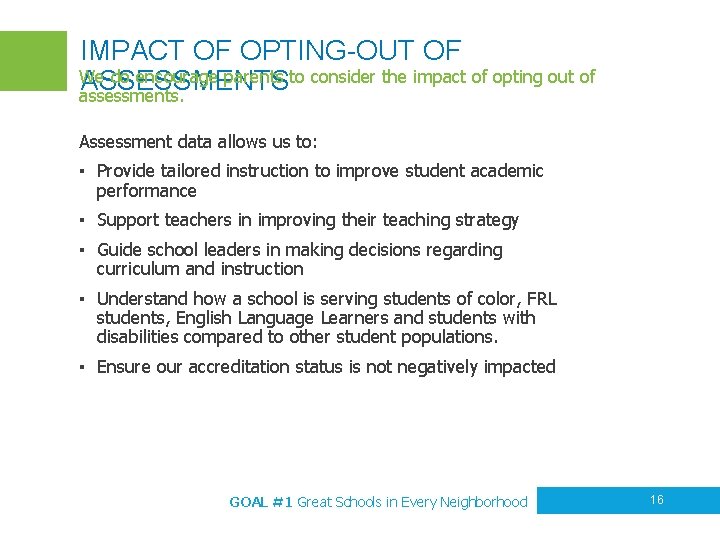 IMPACT OF OPTING-OUT OF We do encourage parents to consider the impact of opting