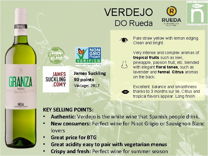 VERDEJO DO Rueda Pale straw yellow with lemon edging. Clean and bright. James Suckling