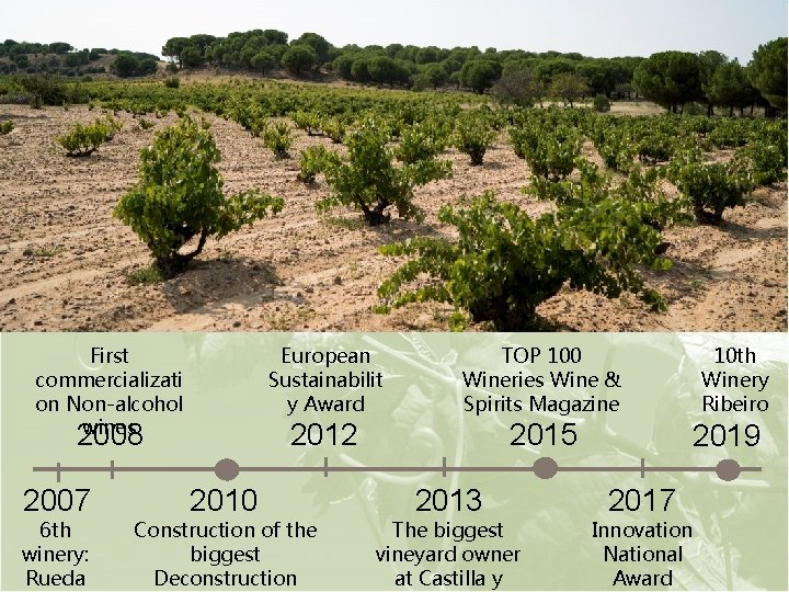 Background First commercializati on Non-alcohol wines 2008 2007 6 th winery: Rueda 2010 European