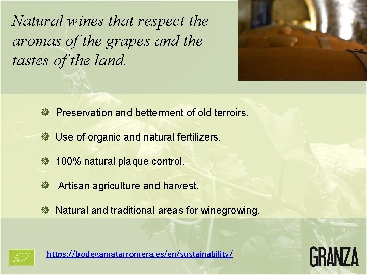Natural wines that respect the aromas of the grapes and the tastes of the