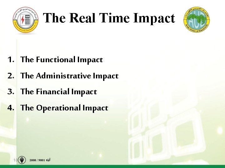 The Real Time Impact 1. 2. 3. 4. 10 The Functional Impact The Administrative