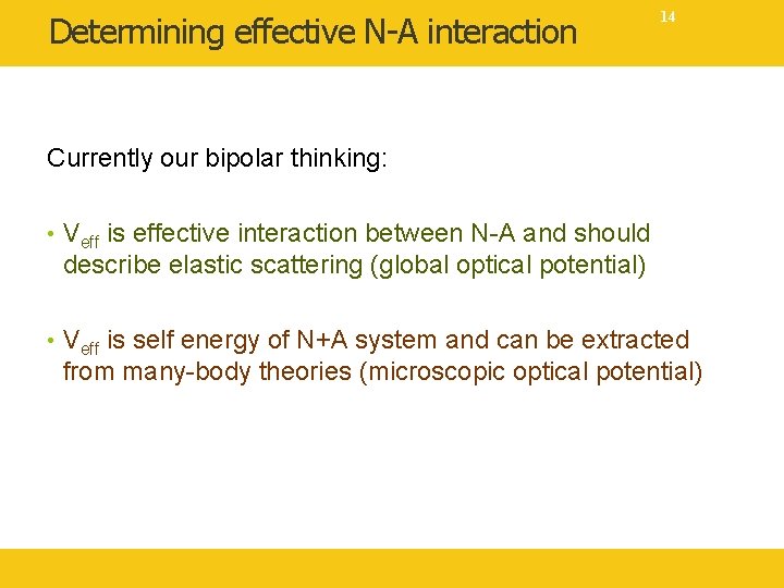 Determining effective N-A interaction 14 Currently our bipolar thinking: • Veff is effective interaction