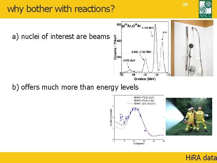 why bother with reactions? 29 a) nuclei of interest are beams b) offers much