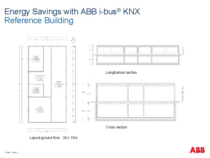 Energy Savings with ABB i-bus® KNX Reference Building Longitudinal section Cross section Layout ground