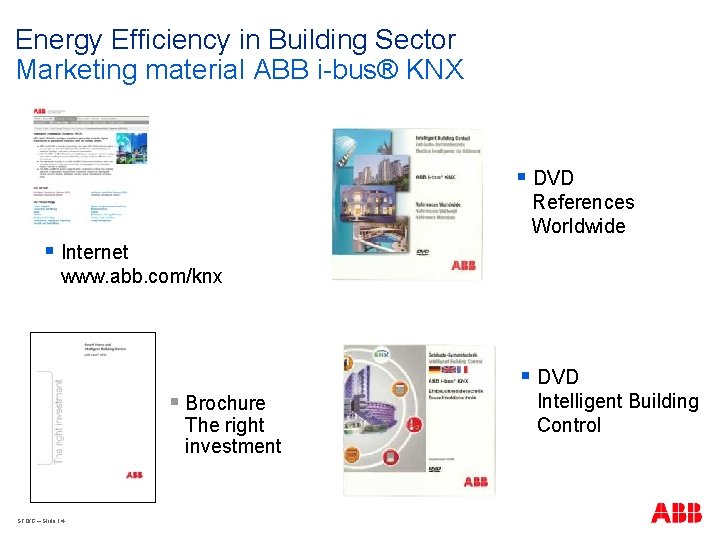 Energy Efficiency in Building Sector Marketing material ABB i-bus® KNX § DVD References Worldwide