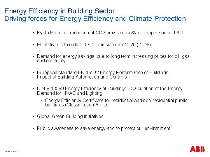 Energy Efficiency in Building Sector Driving forces for Energy Efficiency and Climate Protection §