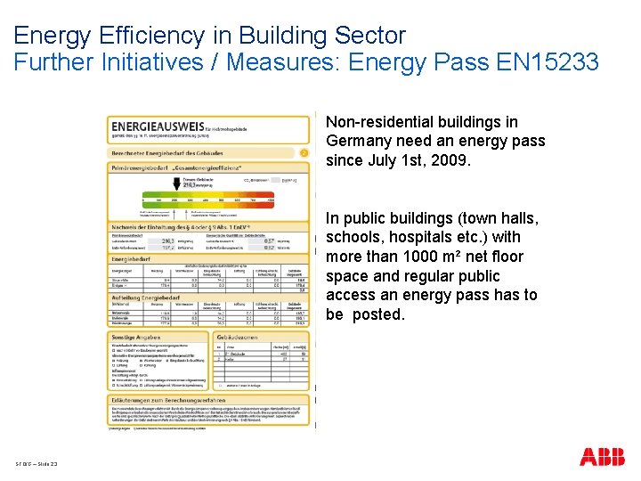 Energy Efficiency in Building Sector Further Initiatives / Measures: Energy Pass EN 15233 Non-residential
