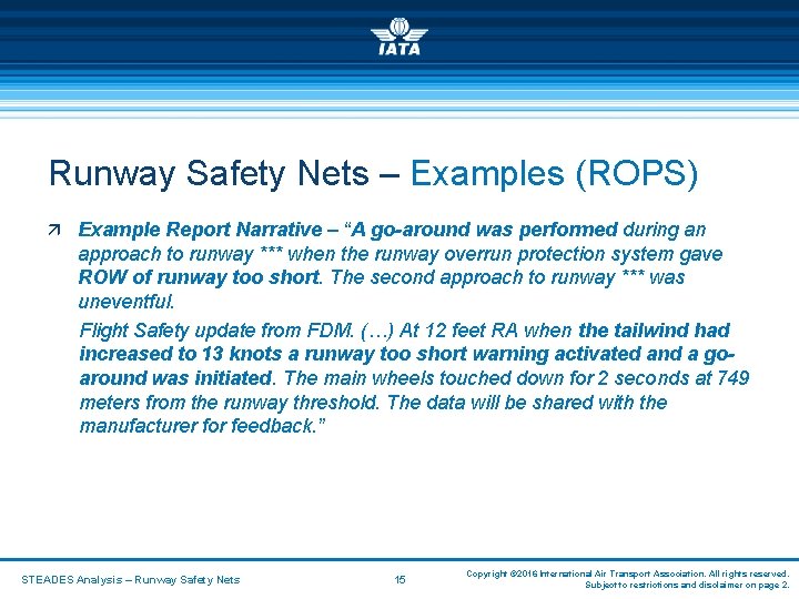 Runway Safety Nets – Examples (ROPS) ä Example Report Narrative – “A go-around was
