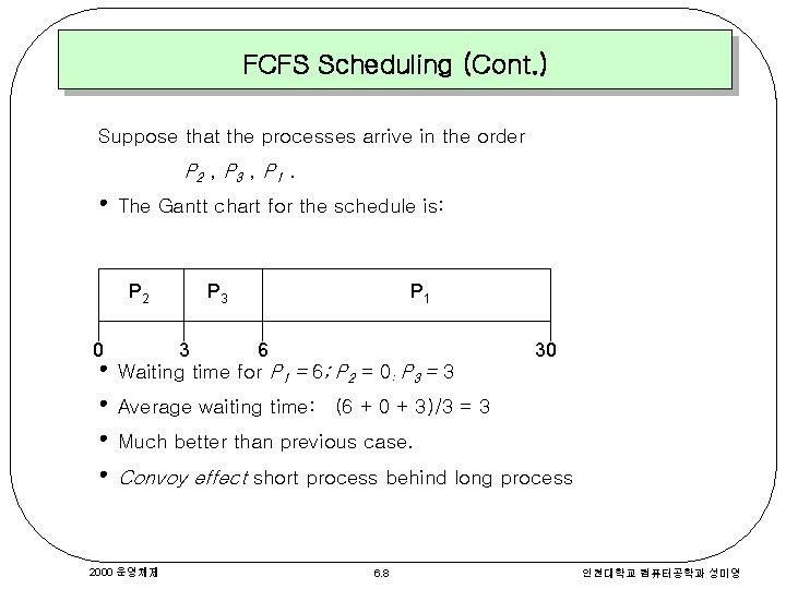 FCFS Scheduling (Cont. ) Suppose that the processes arrive in the order P 2