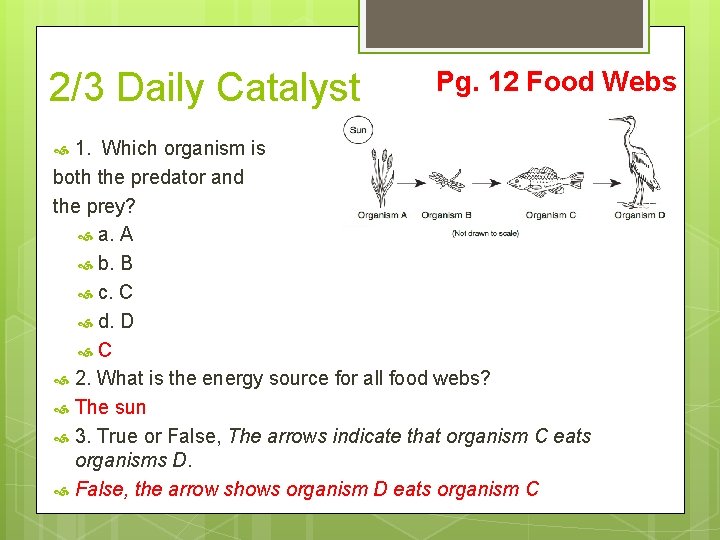 2/3 Daily Catalyst Pg. 12 Food Webs 1. Which organism is both the predator