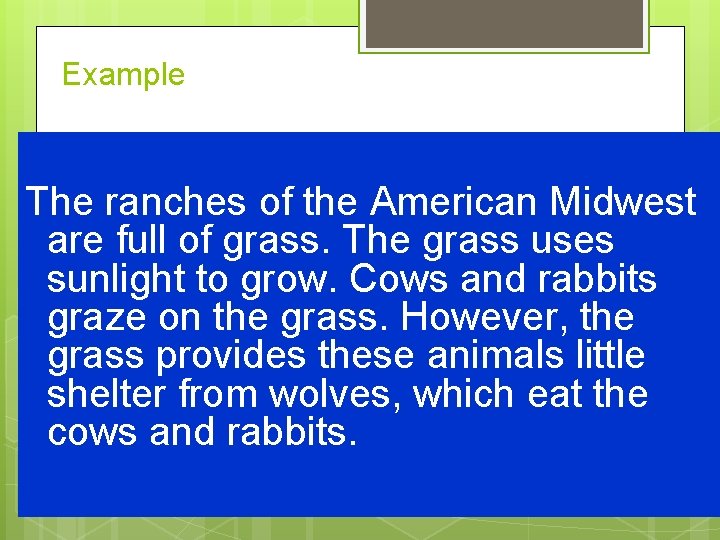 Example The ranches of the American Midwest are full of grass. The grass uses