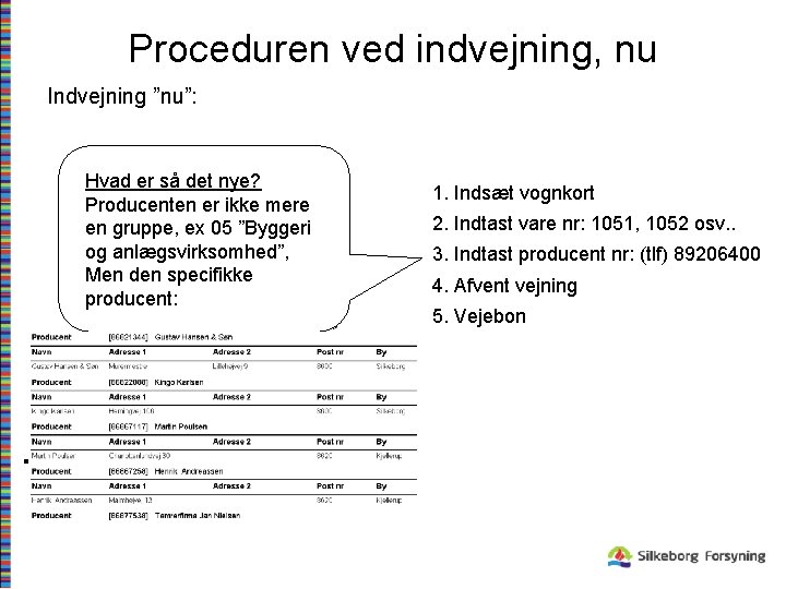 Proceduren ved indvejning, nu Indvejning ”nu”: Hvad er så det nye? Producenten er ikke