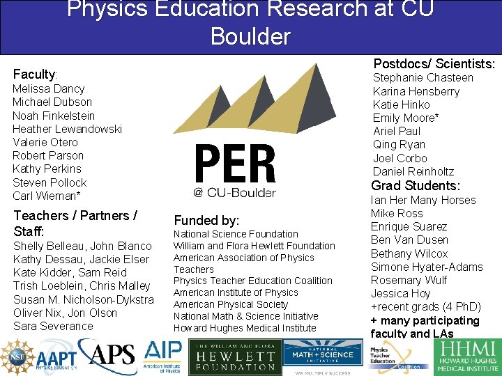 Physics Education Research at CU Boulder Postdocs/ Scientists: Faculty: Stephanie Chasteen Karina Hensberry Katie
