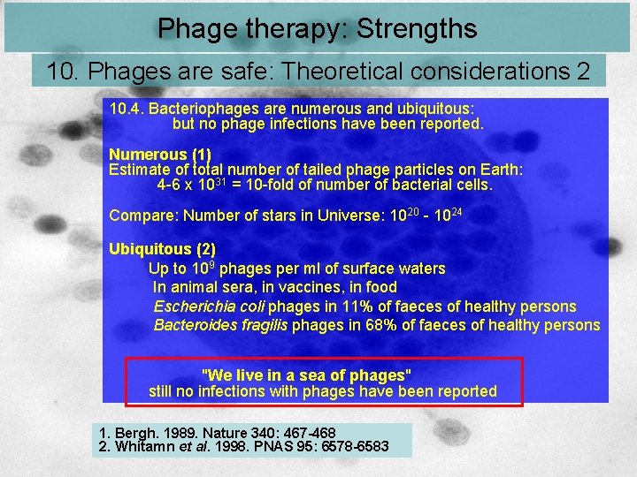 Phage therapy: Strengths 10. Phages are safe: Theoretical considerations 2 10. 4. Bacteriophages are Phage therapy: Strengths 10. Phages are safe: Theoretical considerations 2 10. 4. Bacteriophages are
