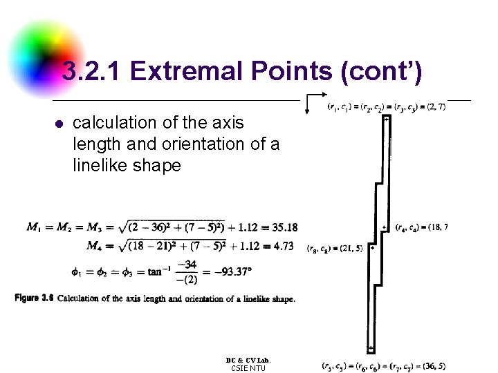 3. 2. 1 Extremal Points (cont’) l calculation of the axis length and orientation