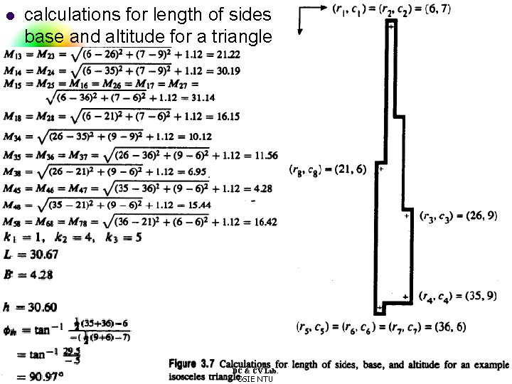 l calculations for length of sides base and altitude for a triangle DC &