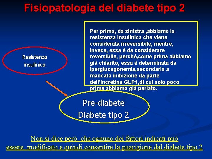 Fisiopatologia del diabete tipo 2 Resistenza insulinica Per primo, da sinistra , abbiamo la