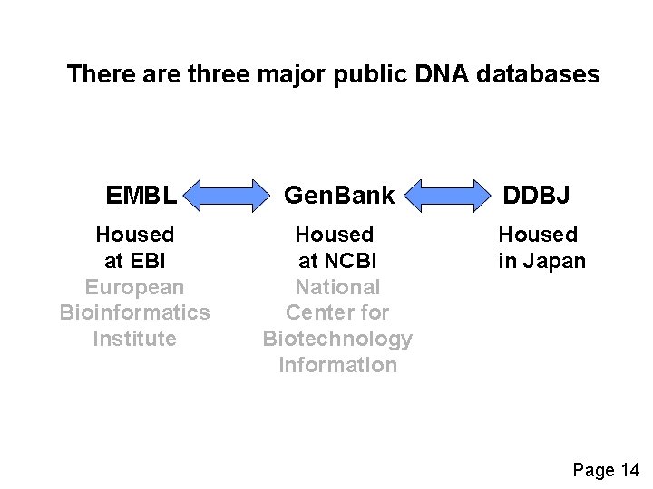There are three major public DNA databases EMBL Housed at EBI European Bioinformatics Institute