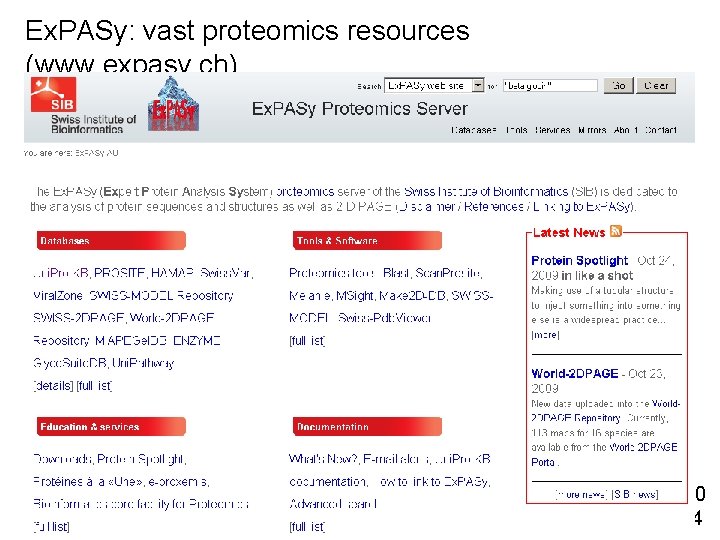 Ex. PASy: vast proteomics resources (www. expasy. ch) Fig. 2. 10 Page 34 