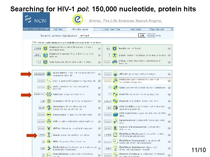 Searching for HIV-1 pol: 150, 000 nucleotide, protein hits 11/10 